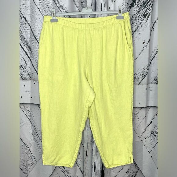 FLAX Linen Pants Cropped Yellow L - Picture 1 of 5